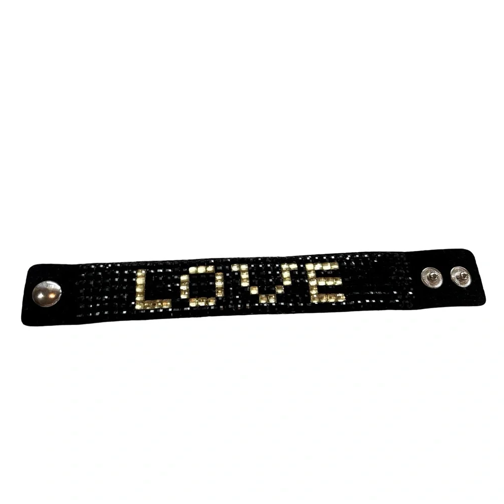 Crystal Beaded Cuff Bracelet with 'LOVE' Design‎